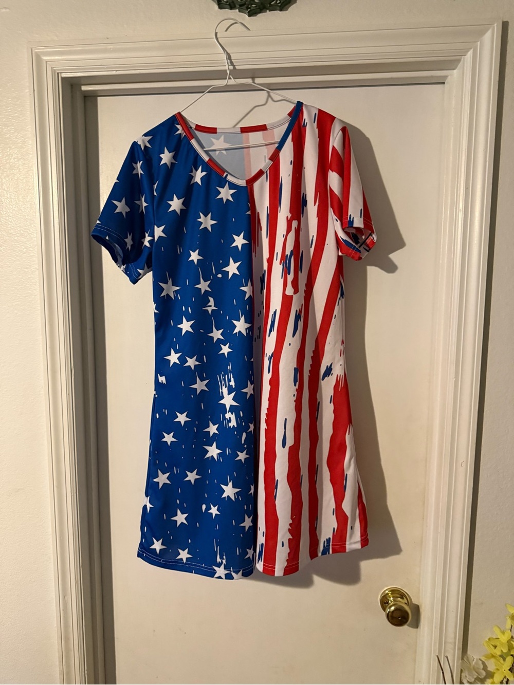 Stars & Stripes V‑Neck Tee Dress - Red White Blue